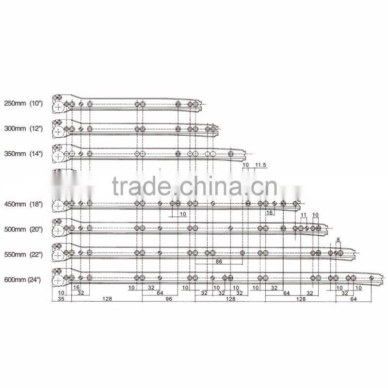 22 in Under Mounting Plastic Furniture Drawer Slides