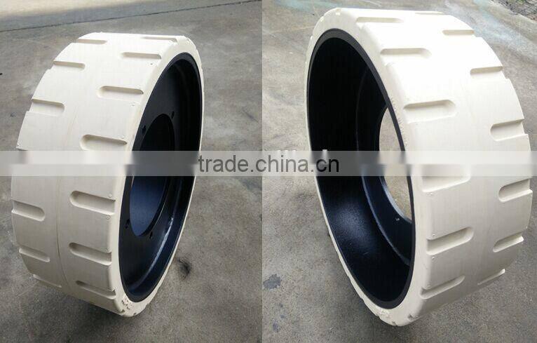 China manufacturer 410x130 white color solid rubber tires for trailers for cleaning food factory