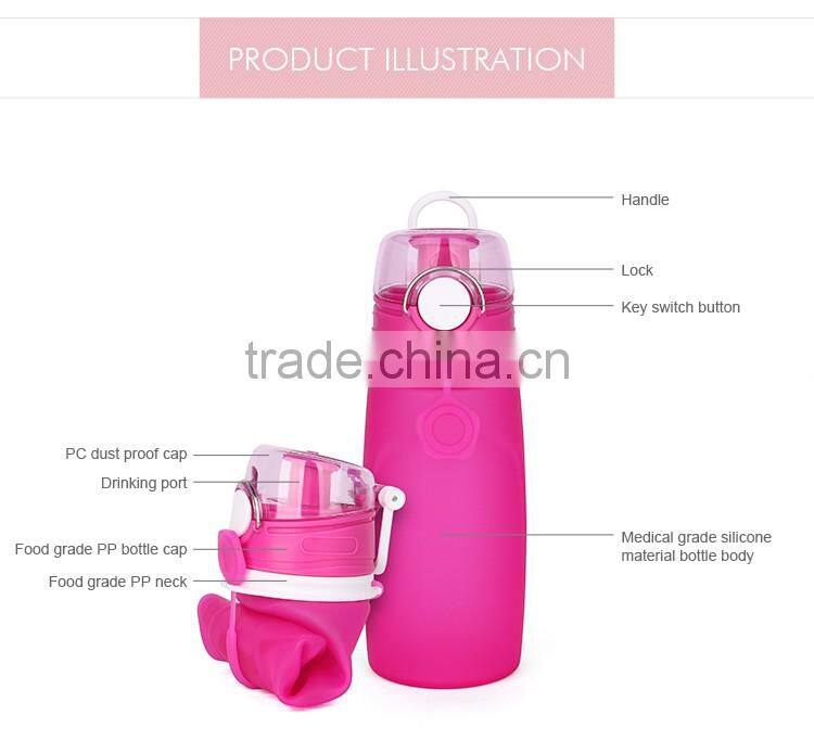 Excellent Silicone Material 16OZ Collapsible Water Bottle