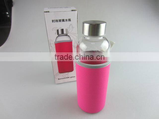 Wholesale glass sport watter bottle with knitted jacket in stock