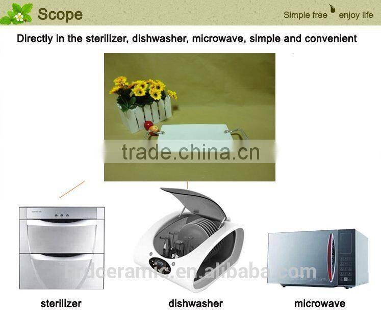 Rectangle stock Ceramic Bake Plate with Handle in Solid Color