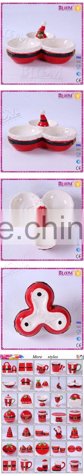 High quality red christmas ceramic candy dish