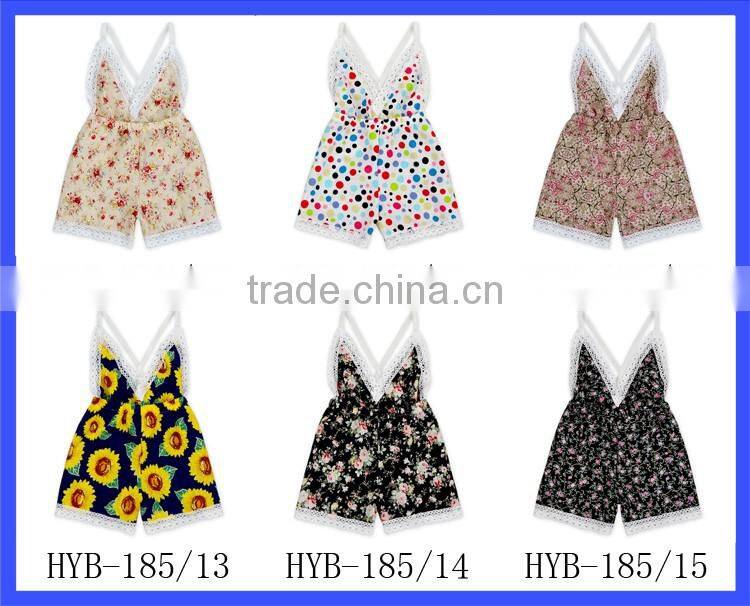 Summer New Boutique Outfits Baby V-neck Playsuit Romper Backless Floral Fabric Jersey Jumpsuit Kid
