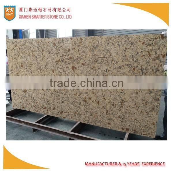 Yellow Vein Artificial Quartz Slab for Indoor Decoration