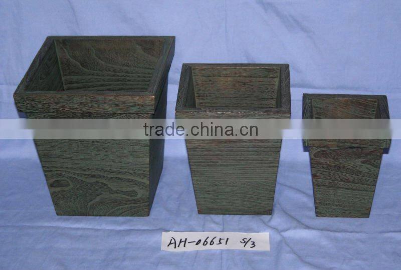 big wooden flower pot for garden decoration