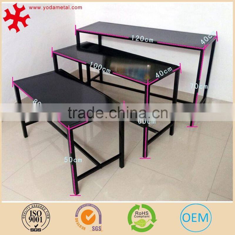 Modern 3-layer retail store fixture metal clothing display table with 4 legs