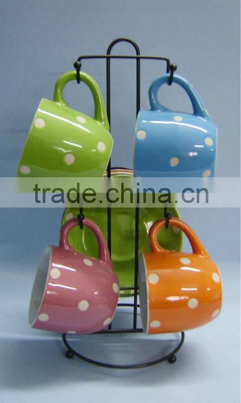 Hand printing ceramic christmas mugs set for kids with metal stand