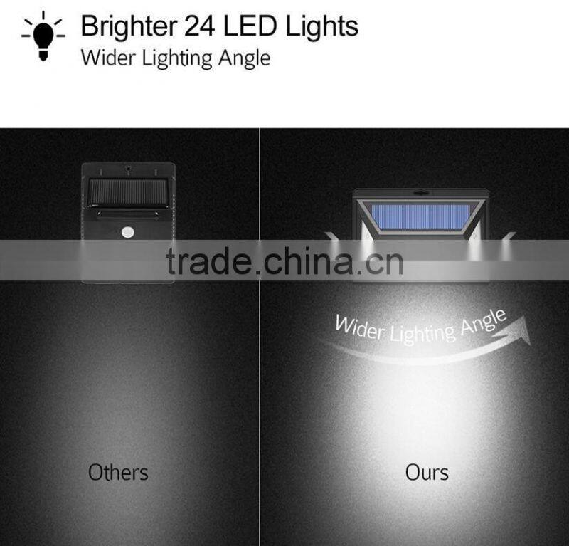 Ningbo 24led solar powered night lights outdoor pillar solar sensor wall lamp