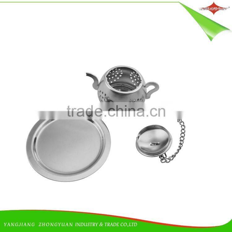ZY-S3016 Food grade durable stainless steel teapot shape tea filter tea strainer with holder