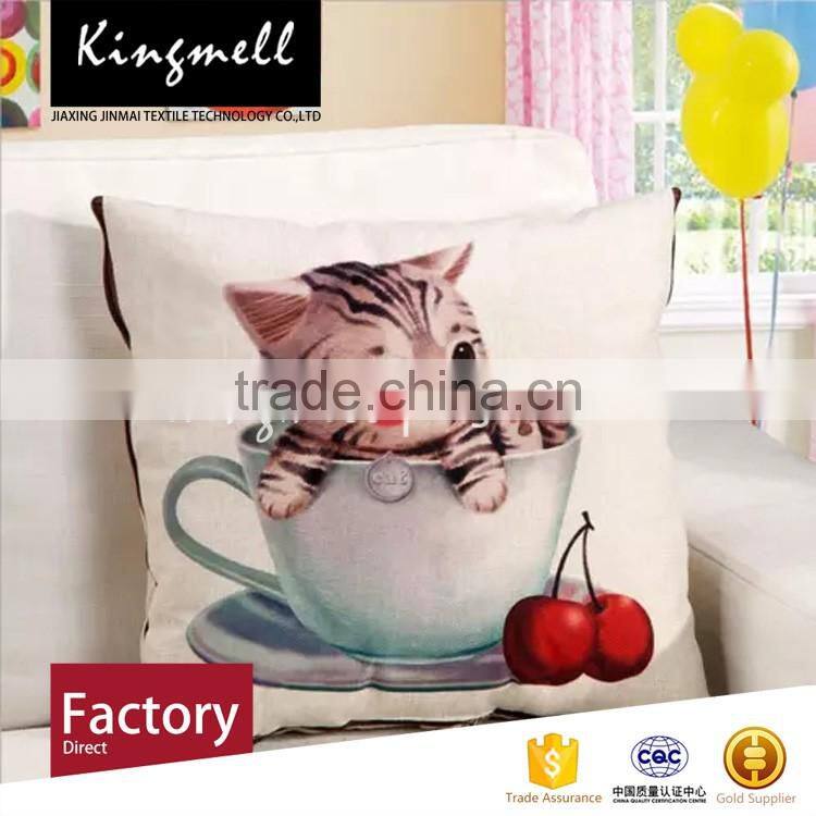 Custom cute cat digital printed linen cartoon pillow