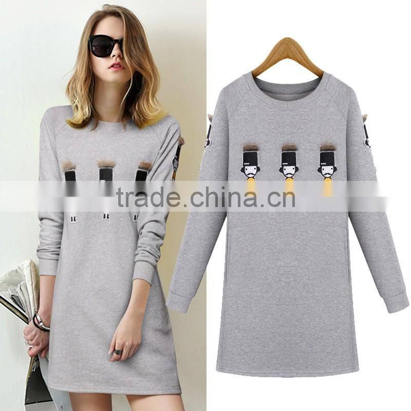 Comfort fashion dresses 2016 women wholesale clothing Plain fleece lining Dress For Women