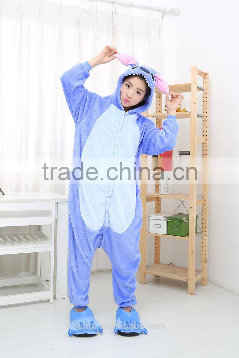 flannel cartoon adult animal jumpsuit animal pajamas jumpsuit blue stitch design