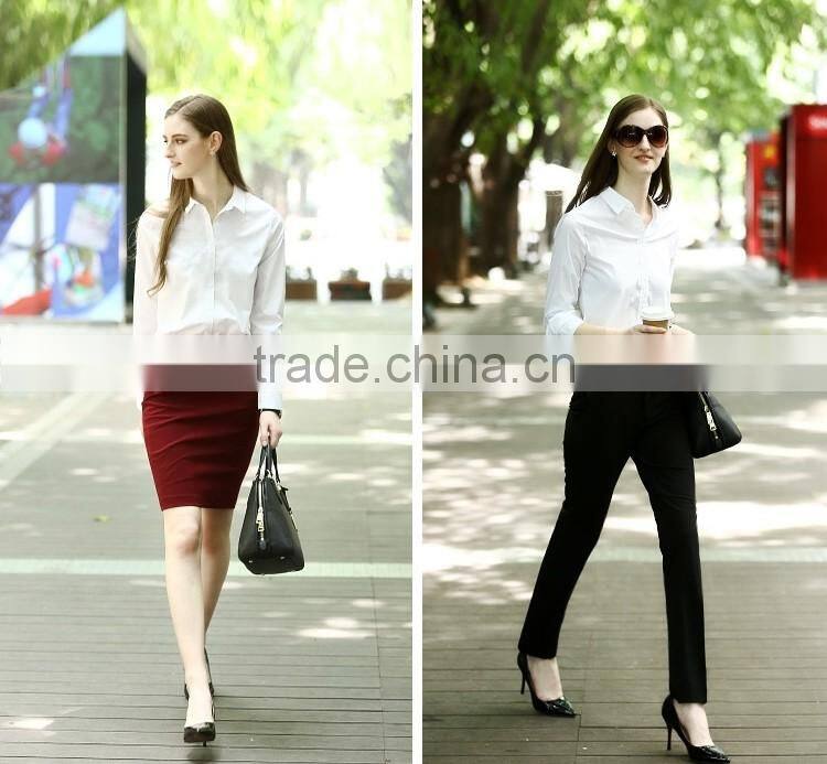 Latest Design Long Sleeve Office Lady White Dress Shirt
