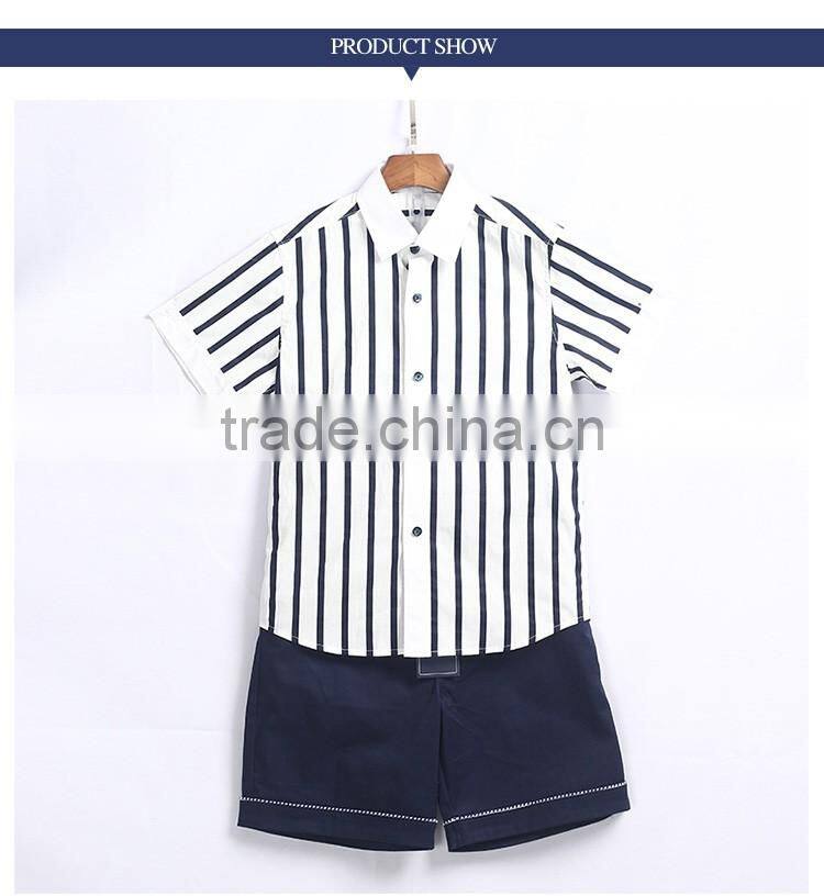 Short Sleeve Senior Cotton Strip School Uniform Shirt