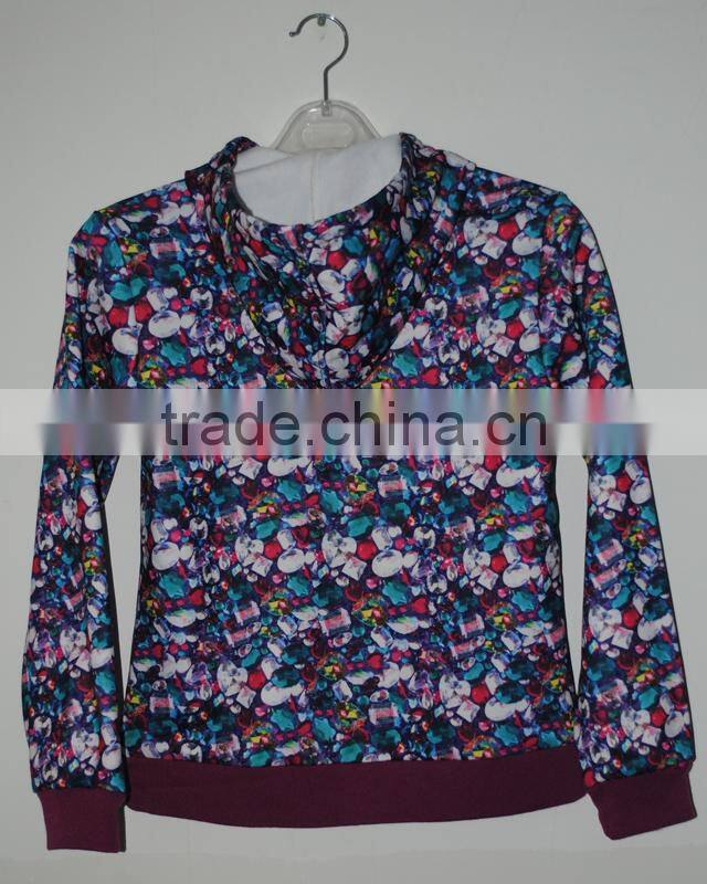 Professional Fleece Wear Manufacturer designs itself full print women's fleece hoody jacket polyester fleece,240g brushed inside