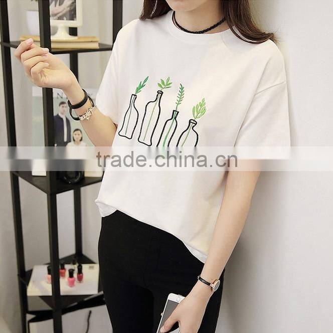 women's combed cotton o-neck short t-shirt custom embroidered t-shirt wholesale in china