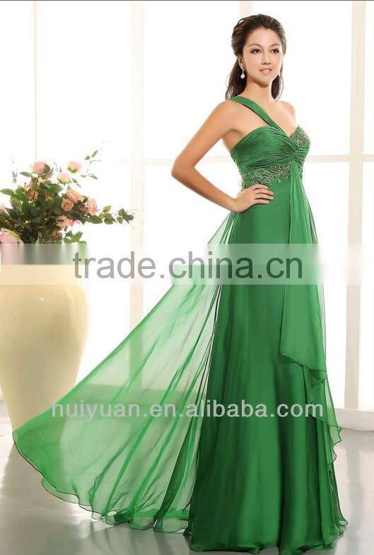 Newest One Shoulder Chiffon Emerald Green Bridesmaid Dresses