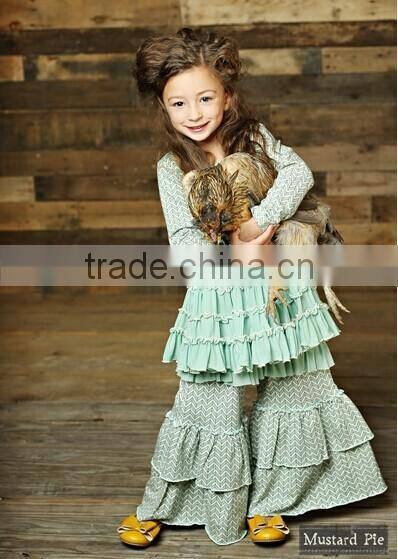 Modern fashion kids wear ruffle cotton outfits sets fancy clothes wholesale children clothing set