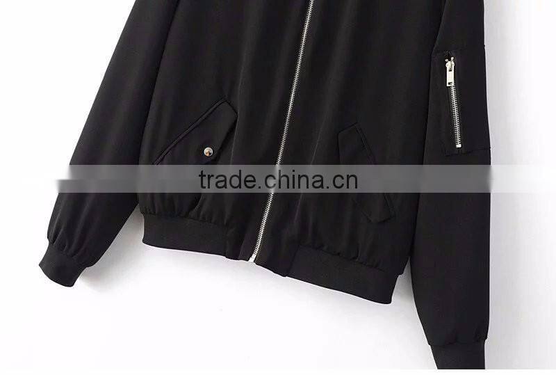 American Apparel Bomber Jacket Two Side Pockets Short Thin Side Zipper Sleeve Coat V-Neck Outerwear