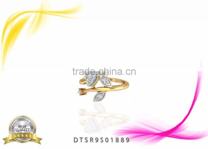 14kt Gold Plated, White Zircon Stud Designer Ring