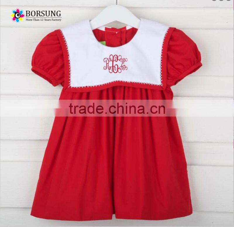 New style smocked O Neck Dress 2017 hot sale casual short sleeve button back baby dress for boutique kids clothing