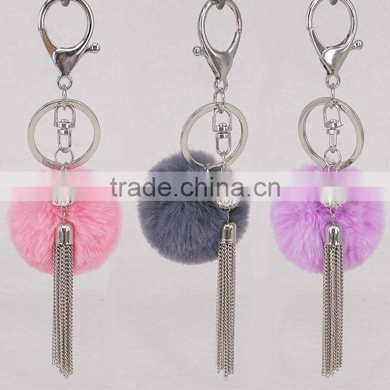 2017 Cute rabbit Faux fur ball key chain metal tassel fur ball keychain bag charms 115