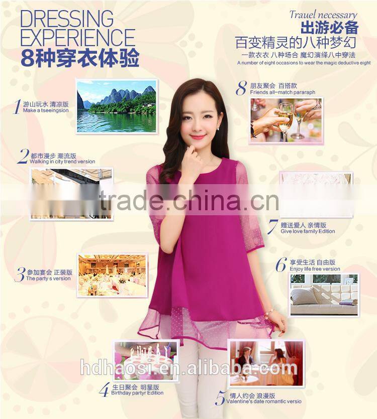 Wholesale Chiffon shirt blouse for Women Korea style plus size loose casual Shirt for fat girls O Neck chiffon blouse shirt