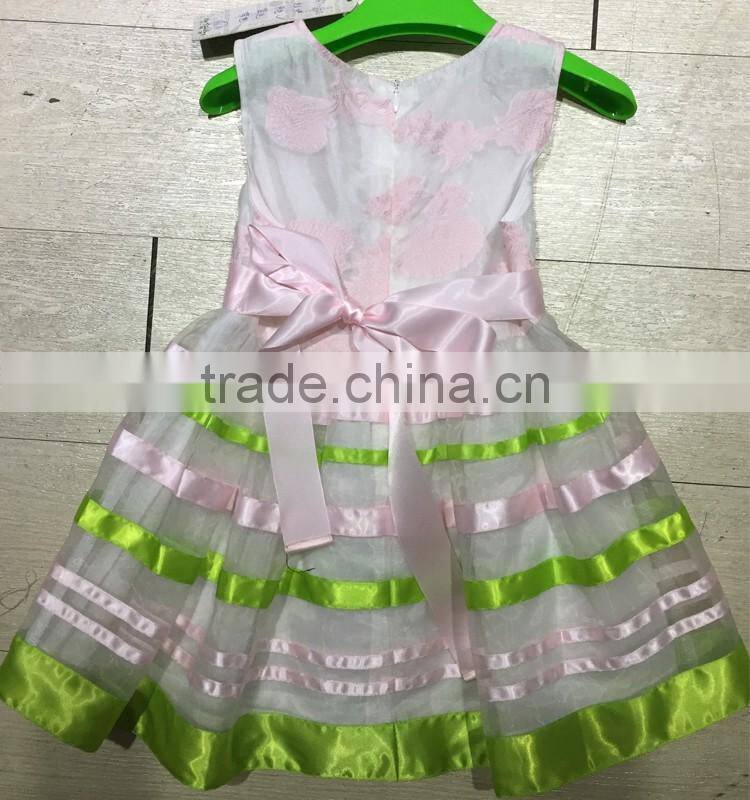 Premium quality boutique girl dress mesh fabric with satin ribbon clothes princess wholesale dress