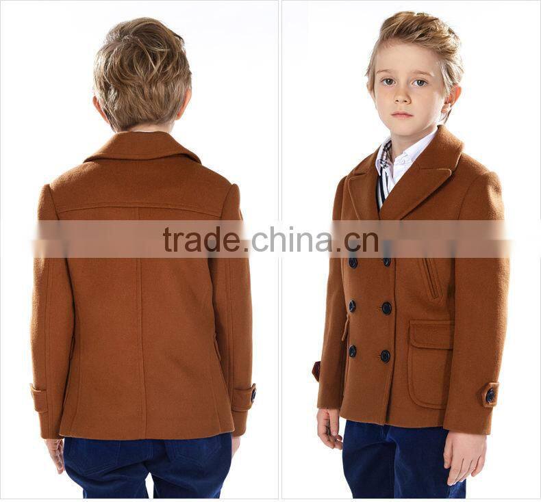 ELPA 2015 Fashion charm kids warm long wool overcoat winter dress boy wool coat with fur collar