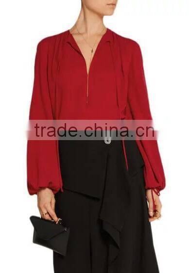 Runwaylover EY2343B Deep V-Neck Ladies Fashion Pure Color Chiffon Blouse