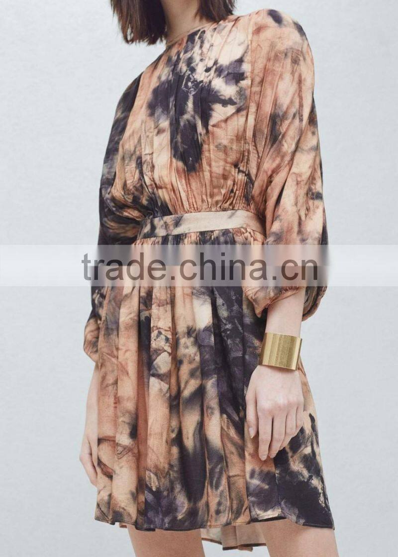 Girls large size flower pattern wrinkled loose chiffon dress