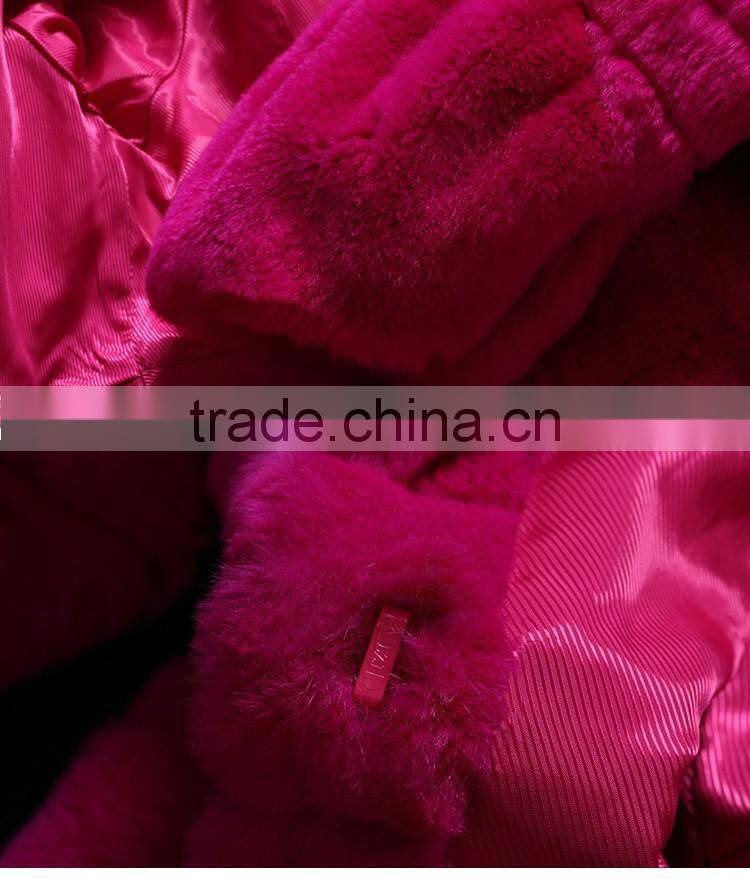 2017 real animal fur woman overcoat knit Rex rabbit fur with fox fur collar