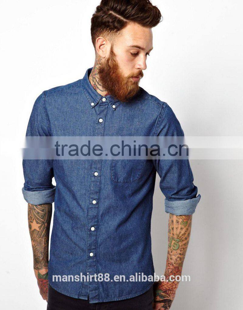 wholesale 100% cotton long sleeve rinse wash light weight light blue denim shirt for men