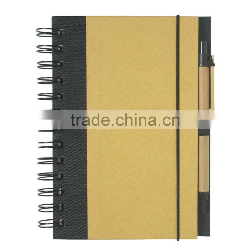 Spiral winding elastic meeting journal notebook with line 70grams 70sheets 30*21cm with kraft paper pen