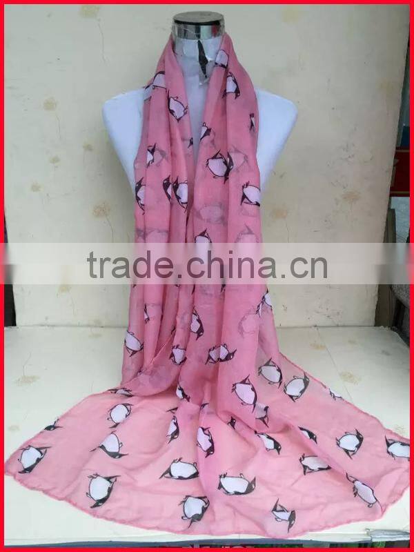 Beautiful girls penguin print animal scarf