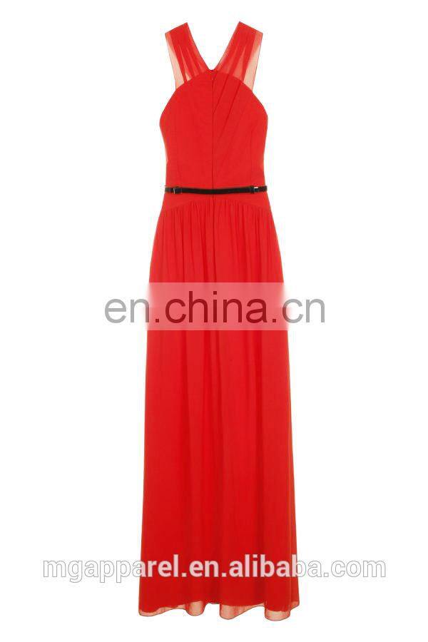 Latest evening dress pattern V neckline ruched skirt formal dress for woman