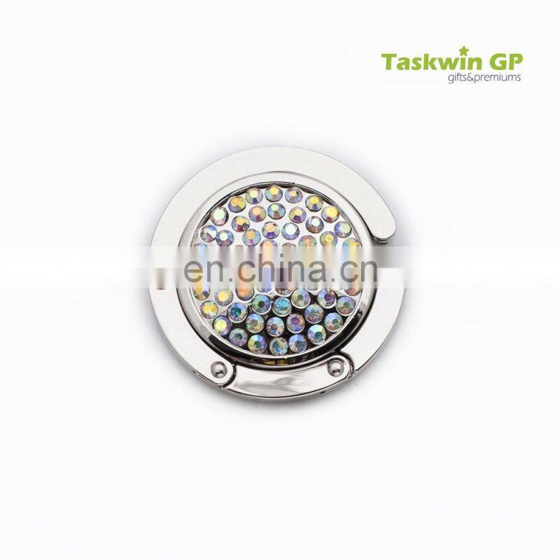 China wholesale customized foldable metal handbag hook , Rhinestone design metal hook for bag