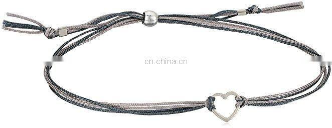 Wholesale Simple Design Silver Plating Small Open Heart with Mix String Friendship Bracelets
