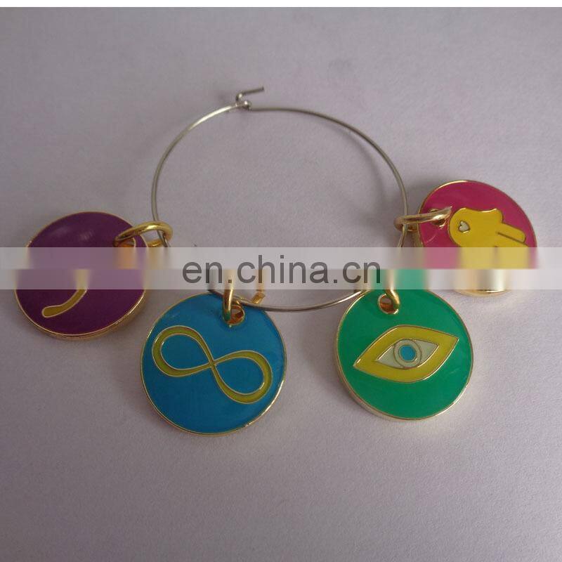 Golden round shape customized laser logo wine charms for wine glass wine bottles