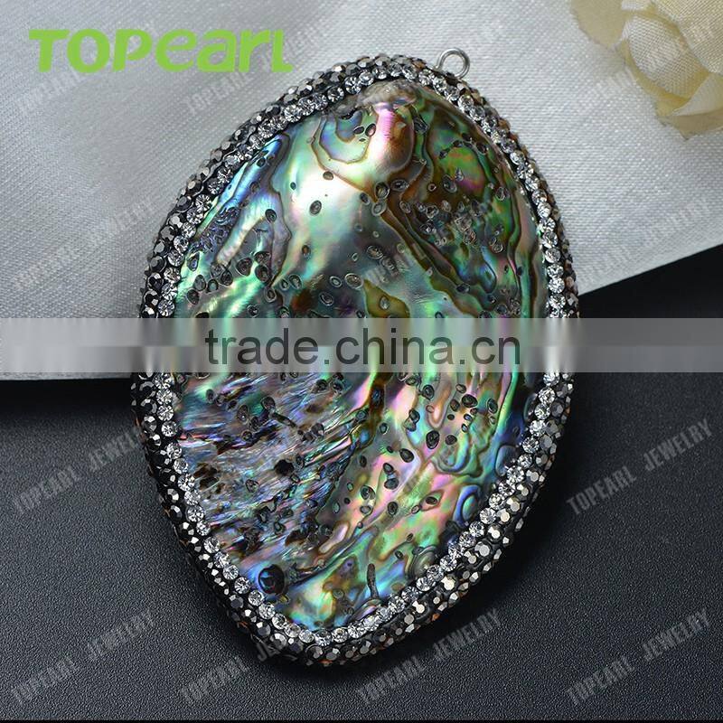 Topearl Jewelry New Design Abalone Shell Pendant Rhinestones Clay Pave Neck Pendant SPD01