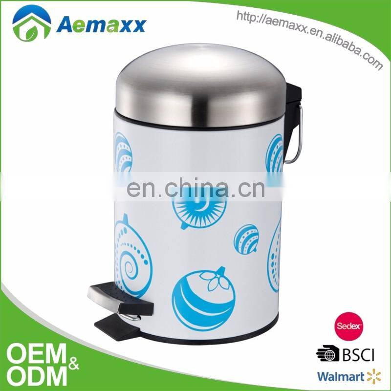 Custom printing color metal steel living room or office dustbin with cover for home decor