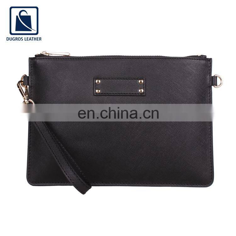 Matching Stitching Gold Fitting Fashion Style Genuine Leather Makeup Pouch Cosmetic Bag