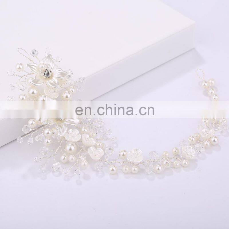 Flower Headwear Wedding Headband for Bride Crystal Pearls Women Tiara Bridal Headpieces Hair Jewelry Accessories