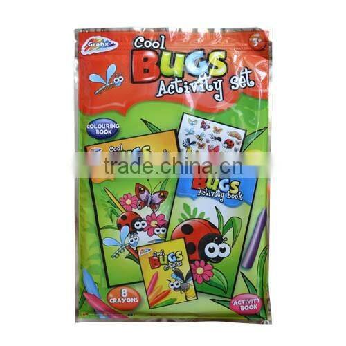 2015 new design drawing set kids coloring book with crayons