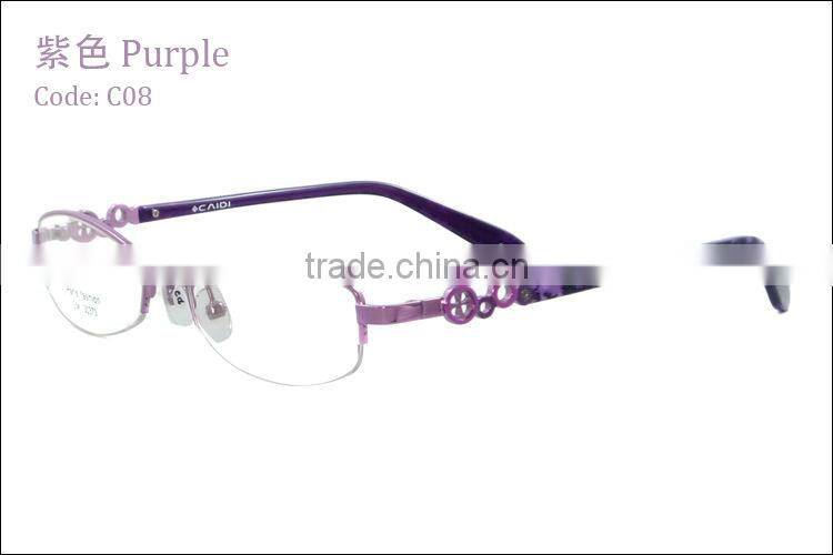Fashion style women metal half frame eyeglasses frame with pattern temple with clear lenses