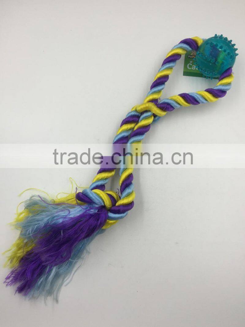 Pet product cotton rope rubber ball toy for dog