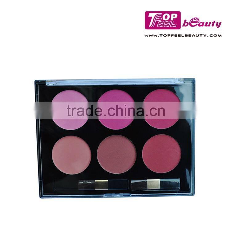 6 color makeup blush palette with transparent cap