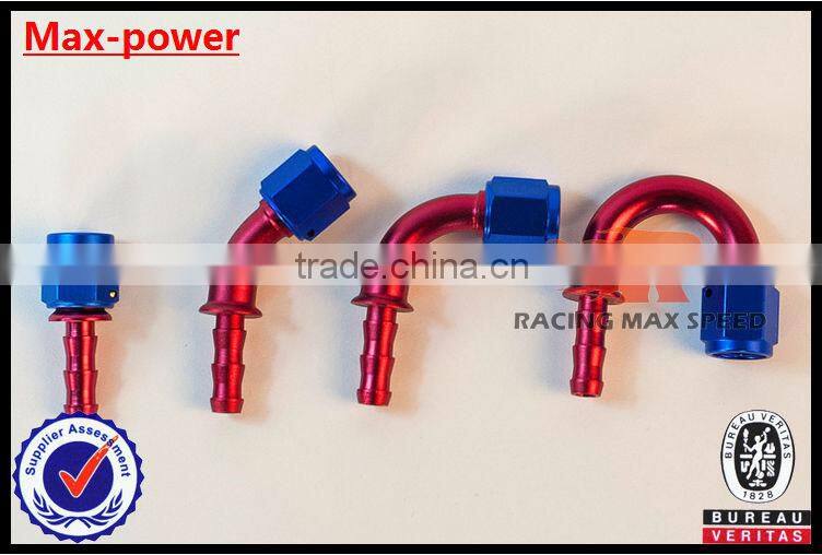 Hot Sale! Oil cooler Hose Fitting 180 degree Push On Hose End AN4 AN6 AN8 AN10 AN12 Blue and Red