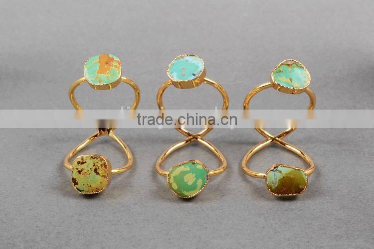 Turquoise gold turquoise double stone wire twisted ring