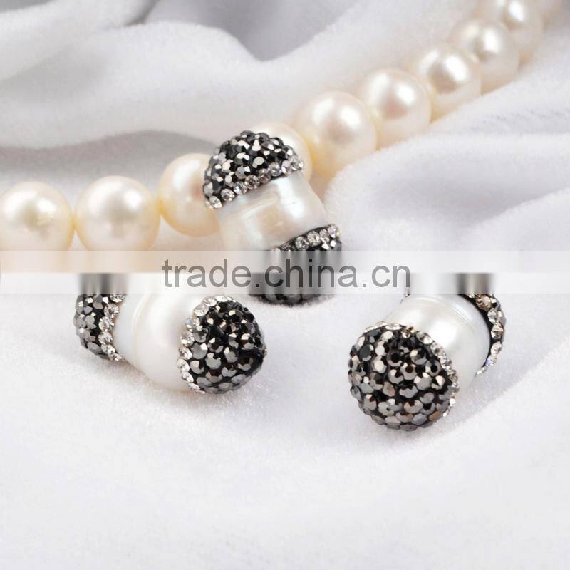 Wholesale natural freshwater pearl beads with rhine stone paved, freshwater pearl jewelry
